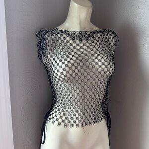Rhinestone black mesh fancy top with side ties size XS/S NWT